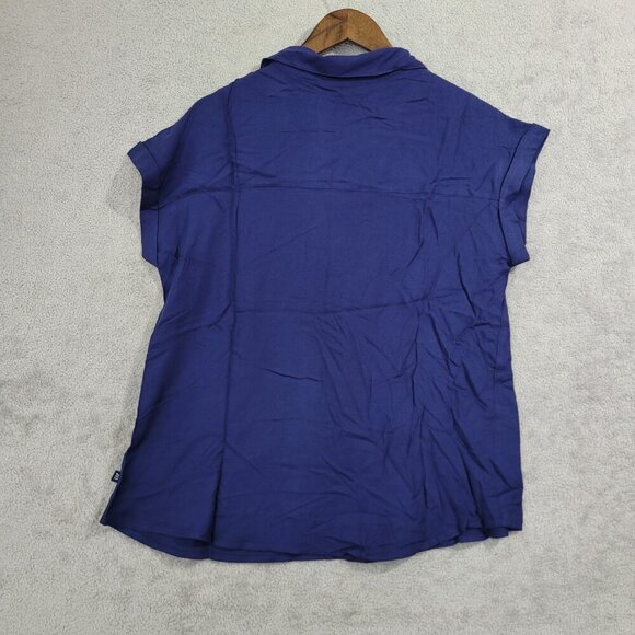 NEW Gap Womens S Navy Collared Short Sleeve Blouse Rayon & Lyocell Loose Fit - Picture 2 of 7